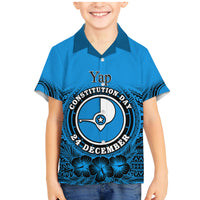 Personalised Yap Constitution Day Family Matching Mermaid Dress and Hawaiian Shirt FSM Seal Happy 24 December LT14 Son's Shirt Blue - Polynesian Pride