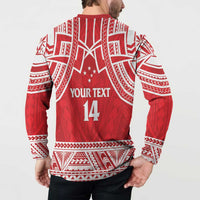 Samoa Rugby Custom Button Sweatshirt Toa Samoa Pacific Sporty Red - Polynesian Pride