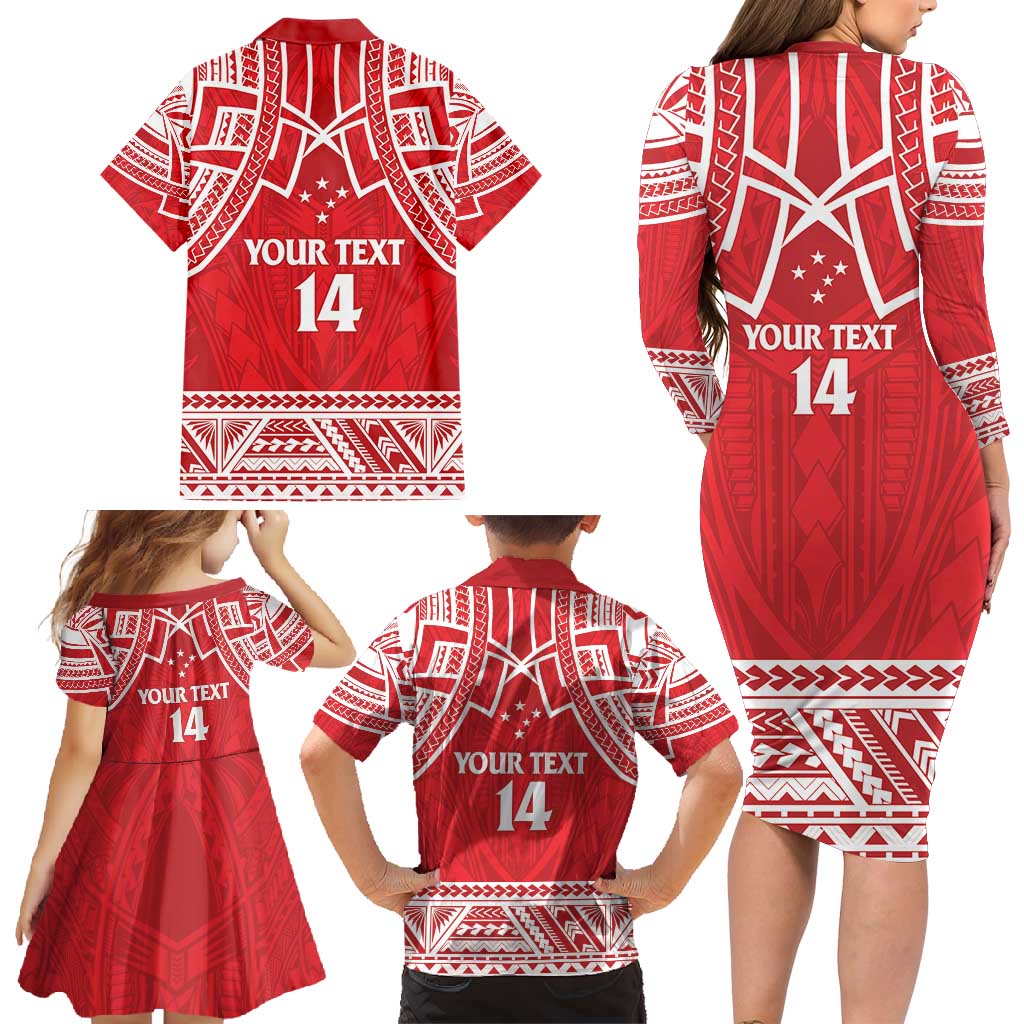 Samoa Rugby Custom Family Matching Long Sleeve Bodycon Dress and Hawaiian Shirt Toa Samoa Pacific Sporty Red LT14 - Polynesian Pride