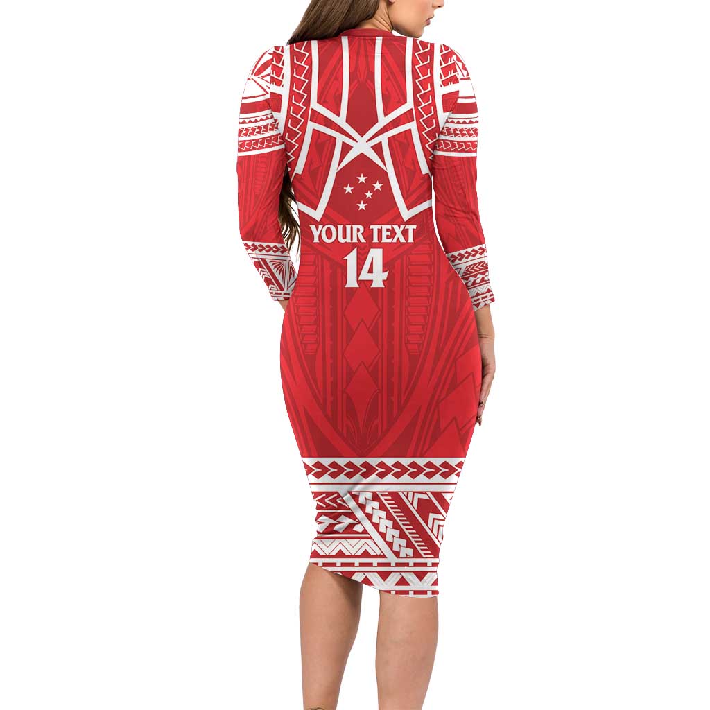 Samoa Rugby Custom Family Matching Long Sleeve Bodycon Dress and Hawaiian Shirt Toa Samoa Pacific Sporty Red LT14 - Polynesian Pride