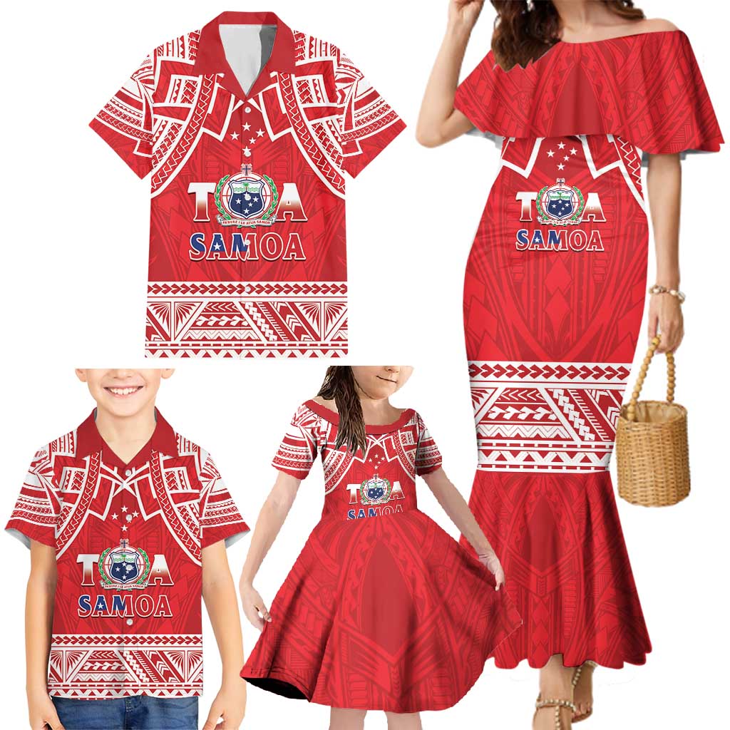 Samoa Rugby Custom Family Matching Mermaid Dress and Hawaiian Shirt Toa Samoa Pacific Sporty Red LT14 - Polynesian Pride