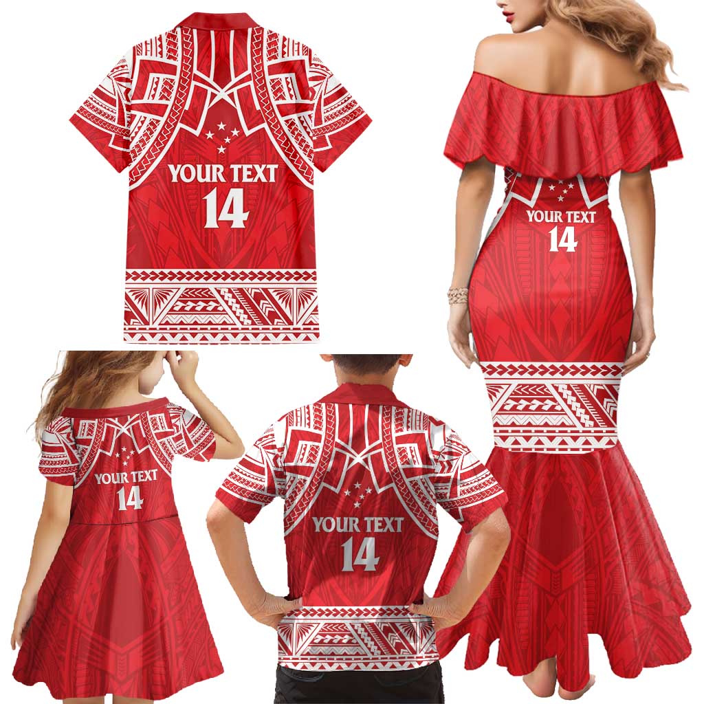 Samoa Rugby Custom Family Matching Mermaid Dress and Hawaiian Shirt Toa Samoa Pacific Sporty Red LT14 - Polynesian Pride