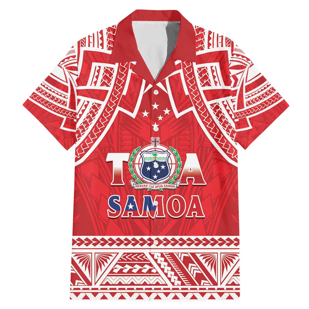 Samoa Rugby Custom Family Matching Mermaid Dress and Hawaiian Shirt Toa Samoa Pacific Sporty Red LT14 Dad's Shirt - Short Sleeve Red - Polynesian Pride