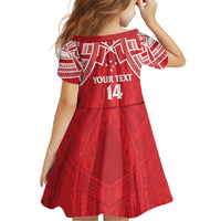 Samoa Rugby Custom Family Matching Off The Shoulder Long Sleeve Dress and Hawaiian Shirt Toa Samoa Pacific Sporty Red LT14 - Polynesian Pride