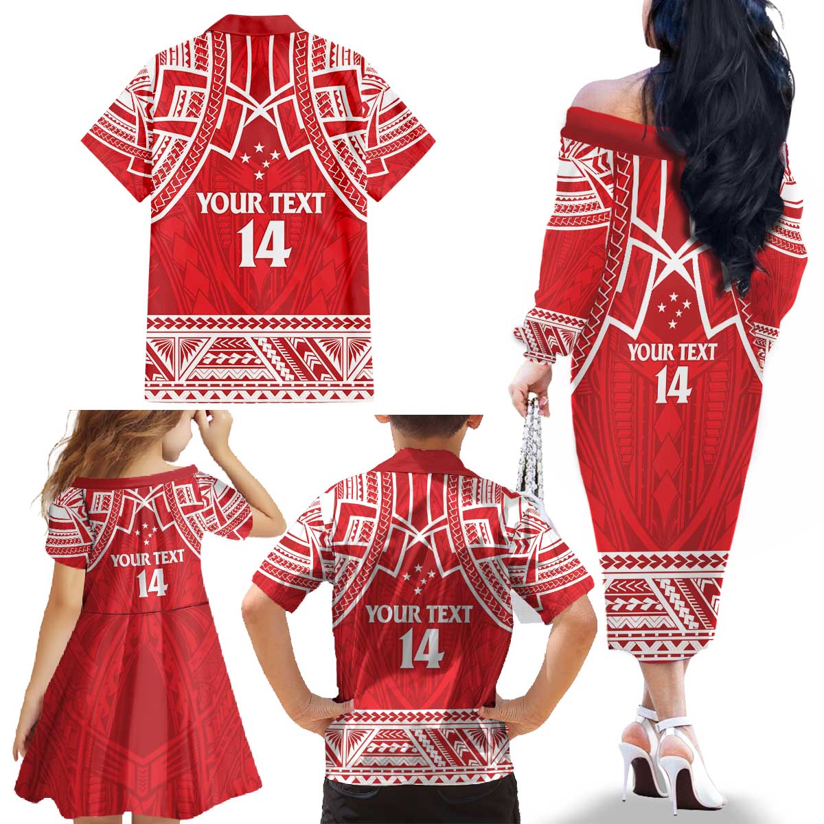 Samoa Rugby Custom Family Matching Off The Shoulder Long Sleeve Dress and Hawaiian Shirt Toa Samoa Pacific Sporty Red LT14 - Polynesian Pride