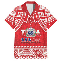 Samoa Rugby Custom Family Matching Off The Shoulder Long Sleeve Dress and Hawaiian Shirt Toa Samoa Pacific Sporty Red LT14 Dad's Shirt - Short Sleeve Red - Polynesian Pride