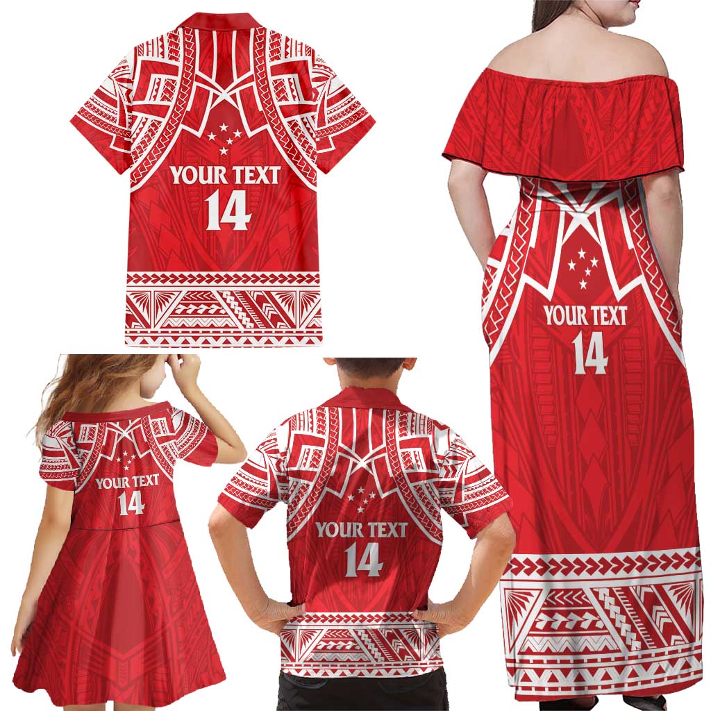 Samoa Rugby Custom Family Matching Off Shoulder Maxi Dress and Hawaiian Shirt Toa Samoa Pacific Sporty Red LT14 - Polynesian Pride