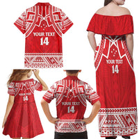 Samoa Rugby Custom Family Matching Off Shoulder Maxi Dress and Hawaiian Shirt Toa Samoa Pacific Sporty Red LT14 - Polynesian Pride