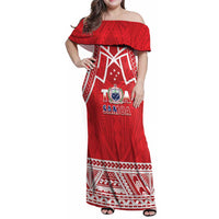 Samoa Rugby Custom Family Matching Off Shoulder Maxi Dress and Hawaiian Shirt Toa Samoa Pacific Sporty Red LT14 Mom's Dress Red - Polynesian Pride