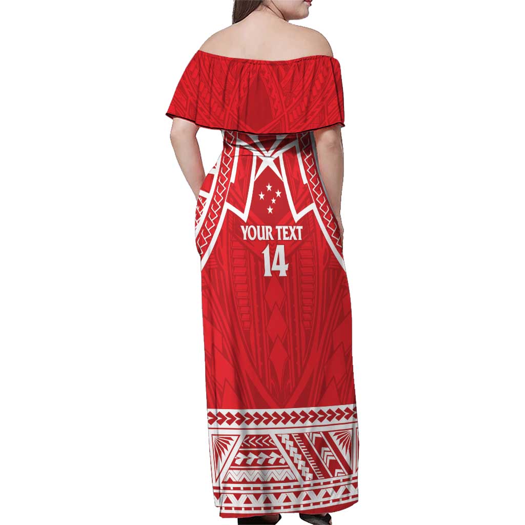 Samoa Rugby Custom Family Matching Off Shoulder Maxi Dress and Hawaiian Shirt Toa Samoa Pacific Sporty Red LT14 - Polynesian Pride