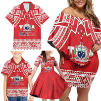 Samoa Rugby Custom Family Matching Off Shoulder Short Dress and Hawaiian Shirt Toa Samoa Pacific Sporty Red LT14 - Polynesian Pride