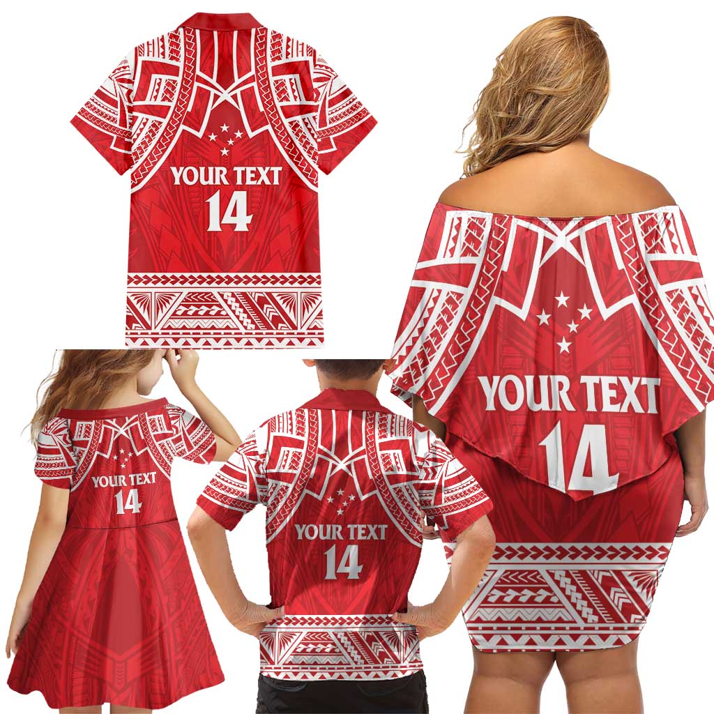 Samoa Rugby Custom Family Matching Off Shoulder Short Dress and Hawaiian Shirt Toa Samoa Pacific Sporty Red LT14 - Polynesian Pride