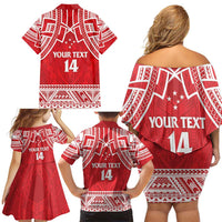 Samoa Rugby Custom Family Matching Off Shoulder Short Dress and Hawaiian Shirt Toa Samoa Pacific Sporty Red LT14 - Polynesian Pride