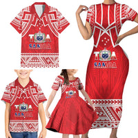 Samoa Rugby Custom Family Matching Short Sleeve Bodycon Dress and Hawaiian Shirt Toa Samoa Pacific Sporty Red LT14 - Polynesian Pride