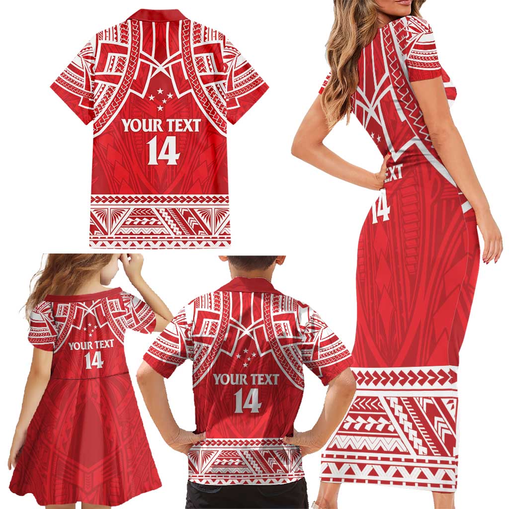 Samoa Rugby Custom Family Matching Short Sleeve Bodycon Dress and Hawaiian Shirt Toa Samoa Pacific Sporty Red LT14 - Polynesian Pride