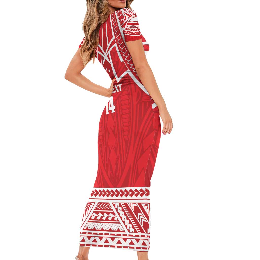 Samoa Rugby Custom Family Matching Short Sleeve Bodycon Dress and Hawaiian Shirt Toa Samoa Pacific Sporty Red LT14 - Polynesian Pride