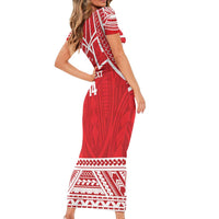 Samoa Rugby Custom Family Matching Short Sleeve Bodycon Dress and Hawaiian Shirt Toa Samoa Pacific Sporty Red LT14 - Polynesian Pride