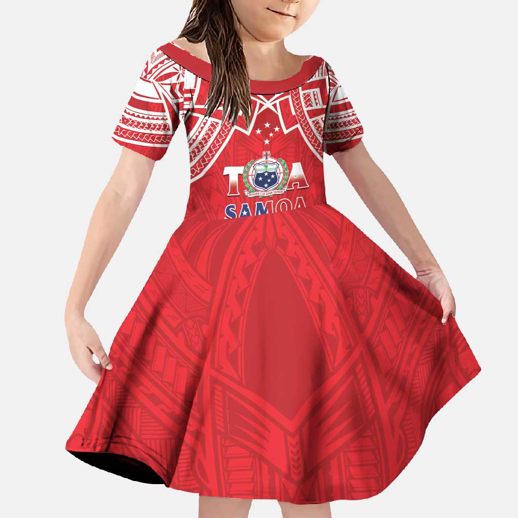 Samoa Rugby Custom Family Matching Summer Maxi Dress and Hawaiian Shirt Toa Samoa Pacific Sporty Red LT14 Daughter's Dress Red - Polynesian Pride