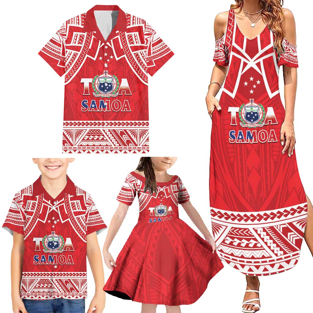 Samoa Rugby Custom Family Matching Summer Maxi Dress and Hawaiian Shirt Toa Samoa Pacific Sporty Red LT14 - Polynesian Pride