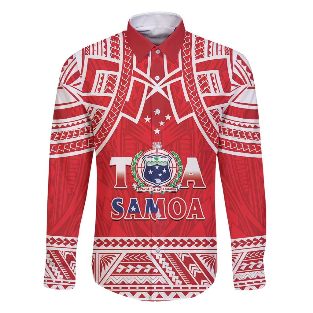 Samoa Rugby Custom Family Matching Summer Maxi Dress and Hawaiian Shirt Toa Samoa Pacific Sporty Red LT14 Dad's Shirt - Long Sleeve Red - Polynesian Pride
