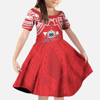 Samoa Rugby Custom Family Matching Tank Maxi Dress and Hawaiian Shirt Toa Samoa Pacific Sporty Red LT14 Daughter's Dress Red - Polynesian Pride