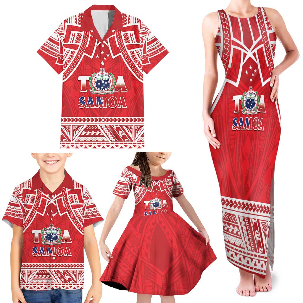 Samoa Rugby Custom Family Matching Tank Maxi Dress and Hawaiian Shirt Toa Samoa Pacific Sporty Red LT14 - Polynesian Pride