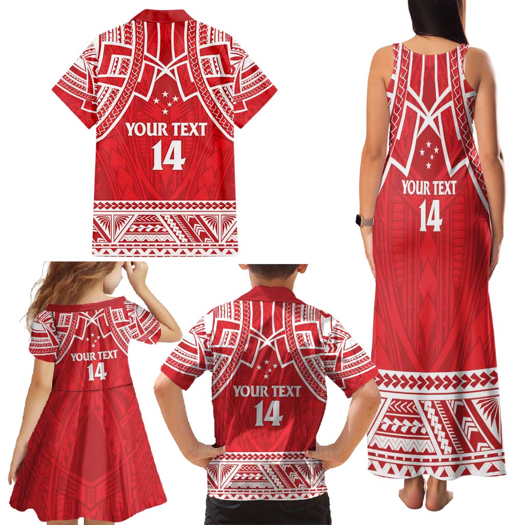 Samoa Rugby Custom Family Matching Tank Maxi Dress and Hawaiian Shirt Toa Samoa Pacific Sporty Red LT14 - Polynesian Pride