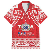 Samoa Rugby Custom Family Matching Tank Maxi Dress and Hawaiian Shirt Toa Samoa Pacific Sporty Red LT14 Dad's Shirt - Short Sleeve Red - Polynesian Pride
