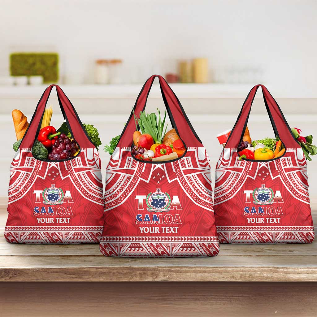 Samoa Rugby Custom Grocery Bag Toa Samoa Pacific Sporty Red - Polynesian Pride