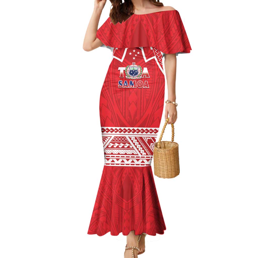 Samoa Rugby Custom Mermaid Dress Toa Samoa Pacific Sporty Red LT14 Women Red - Polynesian Pride