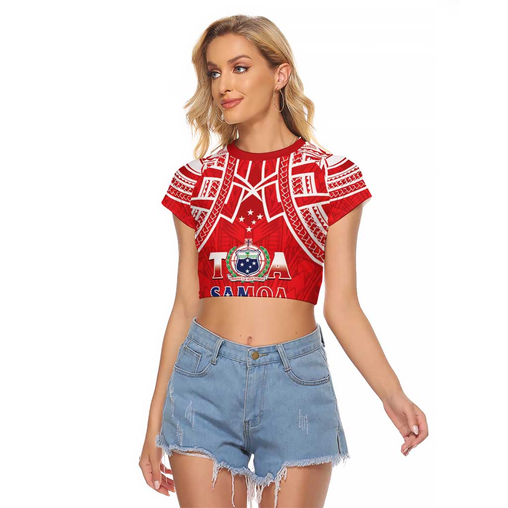 Samoa Rugby Custom Raglan Cropped T Shirt Toa Samoa Pacific Sporty Red - Polynesian Pride