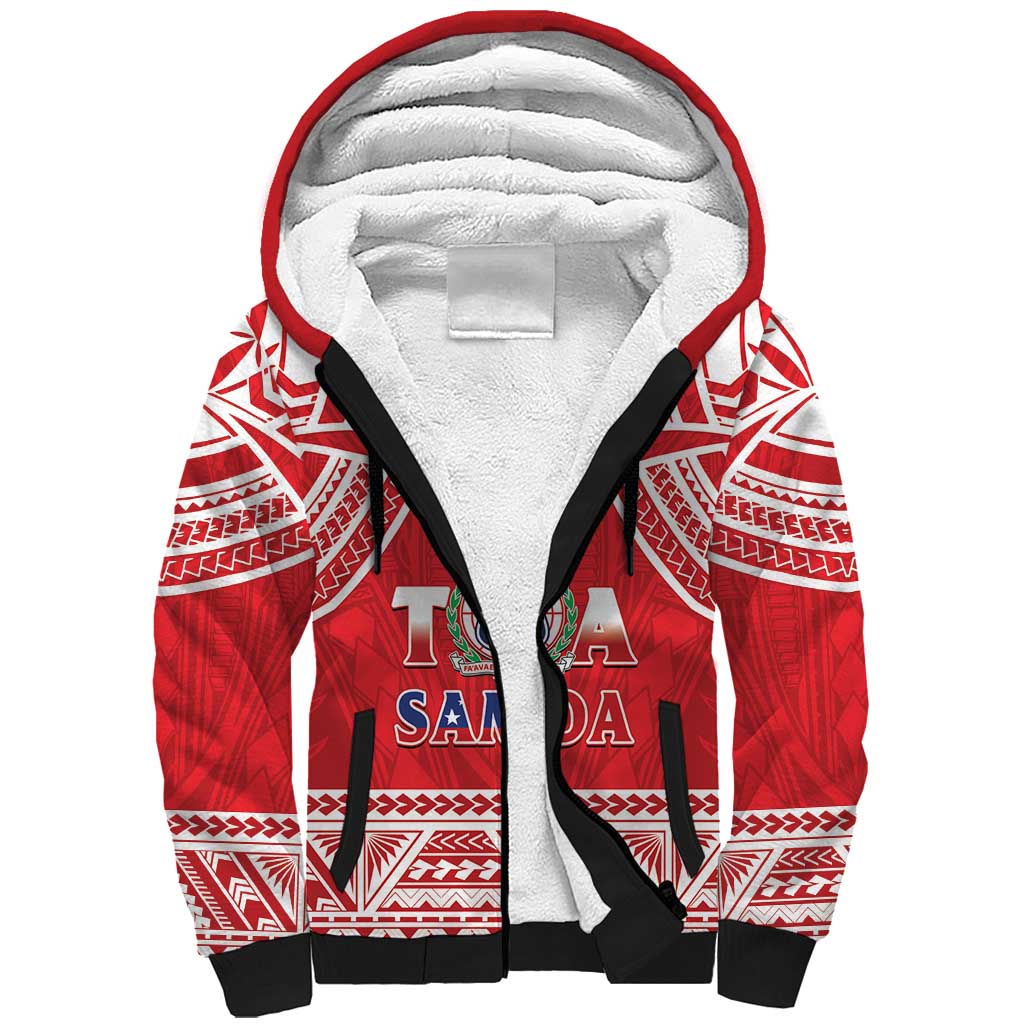 Samoa Rugby Custom Sherpa Hoodie Toa Samoa Pacific Sporty Red - Polynesian Pride
