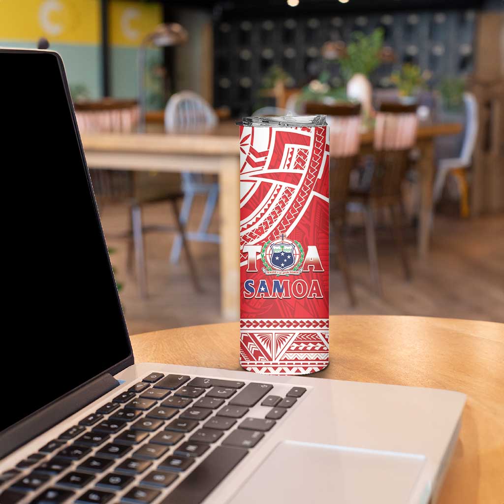 Samoa Rugby Custom Skinny Tumbler Toa Samoa Pacific Sporty Red - Polynesian Pride