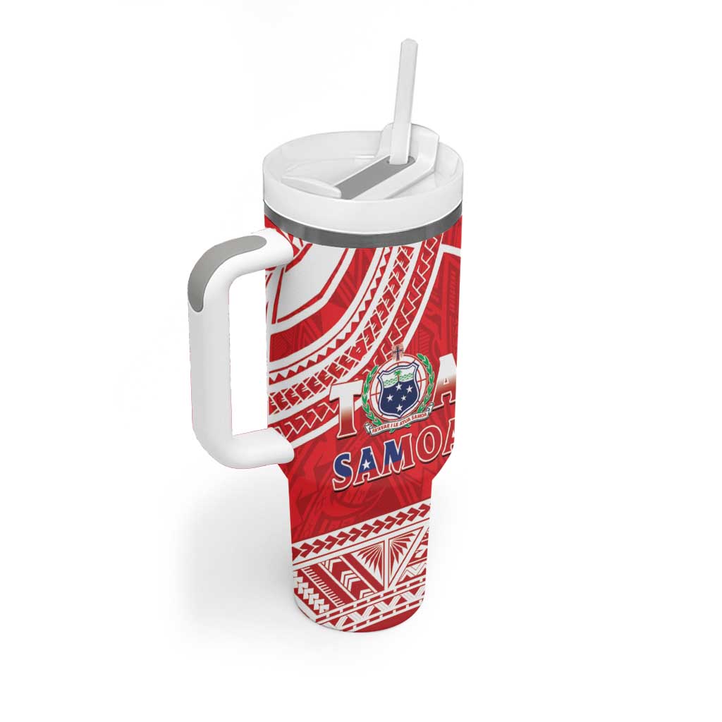 Samoa Rugby Custom Tumbler With Handle Toa Samoa Pacific Sporty Red - Polynesian Pride