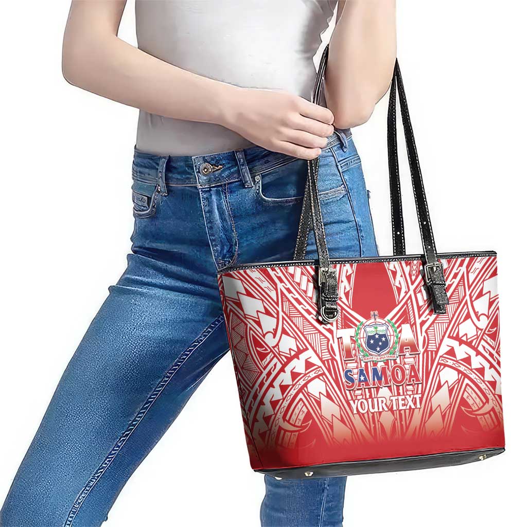 Toa Samoa Rugby Custom Leather Tote Bag Samoa mo Samoa Polynesian Pacific Red - Polynesian Pride
