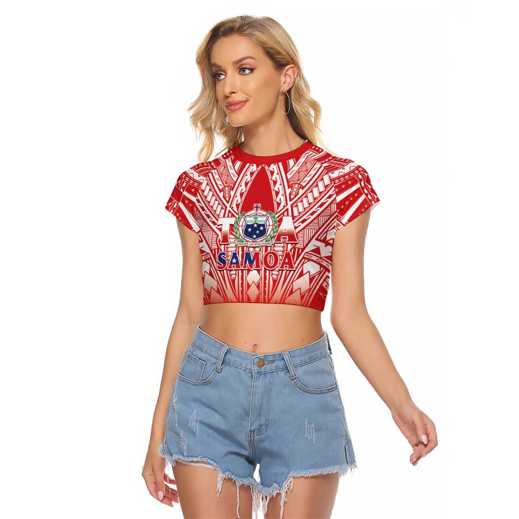 Toa Samoa Rugby Custom Raglan Cropped T Shirt Samoa mo Samoa Polynesian Pacific Red - Polynesian Pride