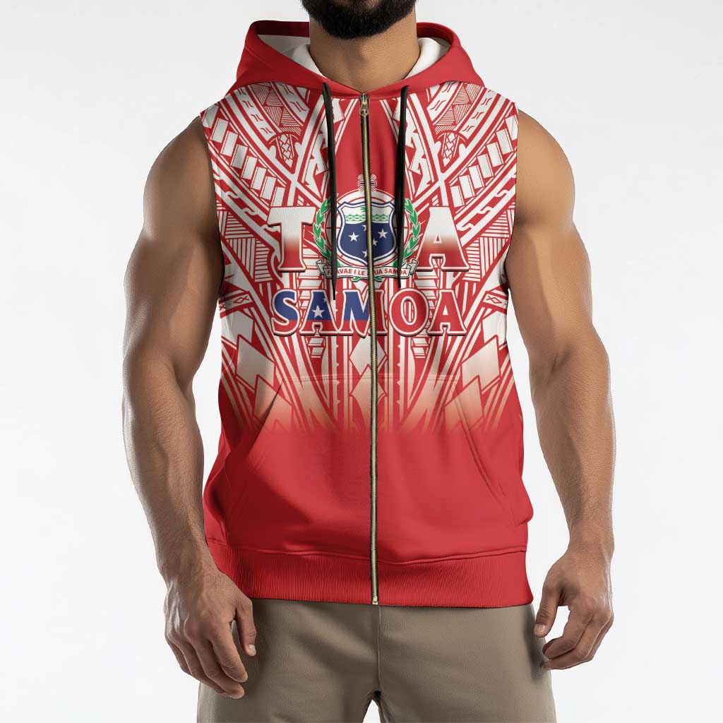 Toa Samoa Rugby Custom Sleeveless Zip Hoodie Samoa mo Samoa Polynesian Pacific Red - Polynesian Pride