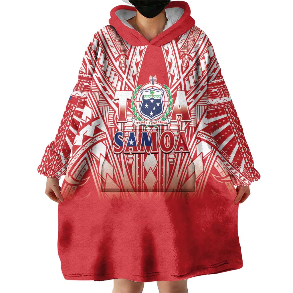 Toa Samoa Rugby Custom Wearable Blanket Hoodie Samoa mo Samoa Polynesian Pacific Red - Polynesian Pride