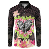 Polynesia Valentine's Day Button Sweatshirt Hammerhead Shark Plumeria With Polynesian Pattern