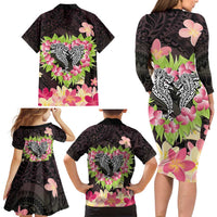 Polynesia Valentine's Day Family Matching Long Sleeve Bodycon Dress and Hawaiian Shirt Hammerhead Shark Plumeria With Polynesian Pattern LT14 - Polynesian Pride