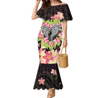 Polynesia Valentine's Day Family Matching Mermaid Dress and Hawaiian Shirt Hammerhead Shark Plumeria With Polynesian Pattern LT14 Mom's Dress Black - Polynesian Pride