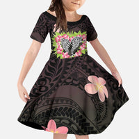 Polynesia Valentine's Day Family Matching Off The Shoulder Long Sleeve Dress and Hawaiian Shirt Hammerhead Shark Plumeria With Polynesian Pattern LT14 Daughter's Dress Black - Polynesian Pride
