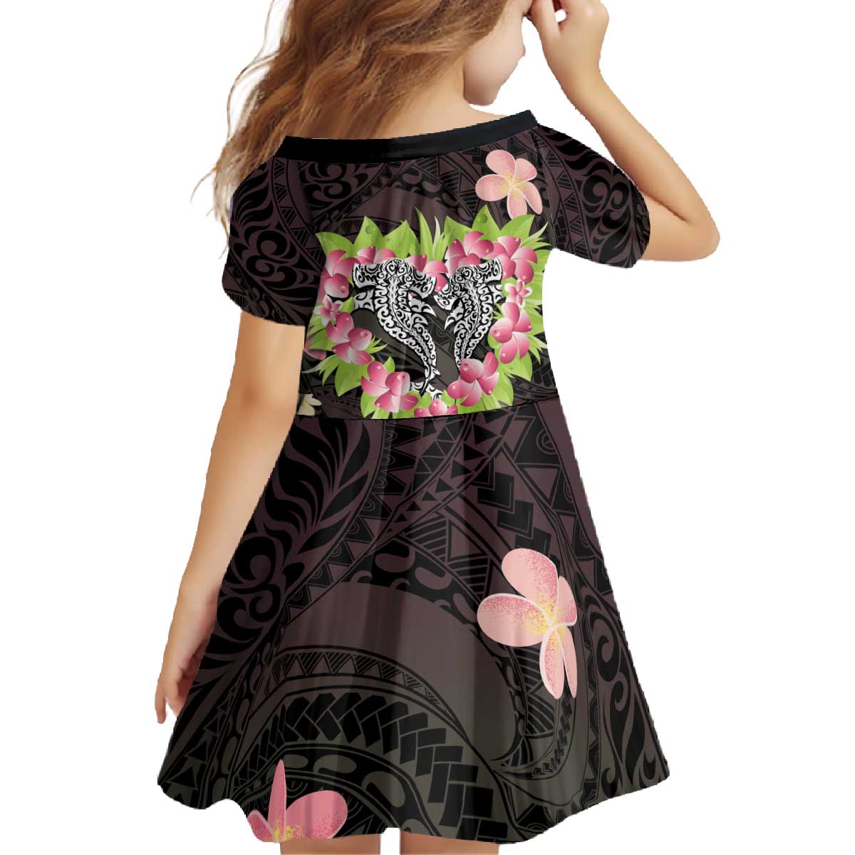 Polynesia Valentine's Day Family Matching Off The Shoulder Long Sleeve Dress and Hawaiian Shirt Hammerhead Shark Plumeria With Polynesian Pattern LT14 - Polynesian Pride