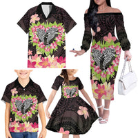 Polynesia Valentine's Day Family Matching Off The Shoulder Long Sleeve Dress and Hawaiian Shirt Hammerhead Shark Plumeria With Polynesian Pattern LT14 - Polynesian Pride
