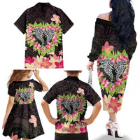 Polynesia Valentine's Day Family Matching Off The Shoulder Long Sleeve Dress and Hawaiian Shirt Hammerhead Shark Plumeria With Polynesian Pattern LT14 - Polynesian Pride