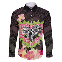 Polynesia Valentine's Day Family Matching Off The Shoulder Long Sleeve Dress and Hawaiian Shirt Hammerhead Shark Plumeria With Polynesian Pattern LT14 Dad's Shirt - Long Sleeve Black - Polynesian Pride