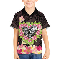Polynesia Valentine's Day Family Matching Off The Shoulder Long Sleeve Dress and Hawaiian Shirt Hammerhead Shark Plumeria With Polynesian Pattern LT14 Son's Shirt Black - Polynesian Pride