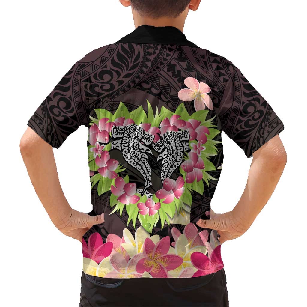 Polynesia Valentine's Day Family Matching Off Shoulder Maxi Dress and Hawaiian Shirt Hammerhead Shark Plumeria With Polynesian Pattern LT14 - Polynesian Pride