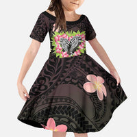 Polynesia Valentine's Day Family Matching Off Shoulder Maxi Dress and Hawaiian Shirt Hammerhead Shark Plumeria With Polynesian Pattern LT14 Daughter's Dress Black - Polynesian Pride