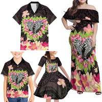 Polynesia Valentine's Day Family Matching Off Shoulder Maxi Dress and Hawaiian Shirt Hammerhead Shark Plumeria With Polynesian Pattern LT14 - Polynesian Pride